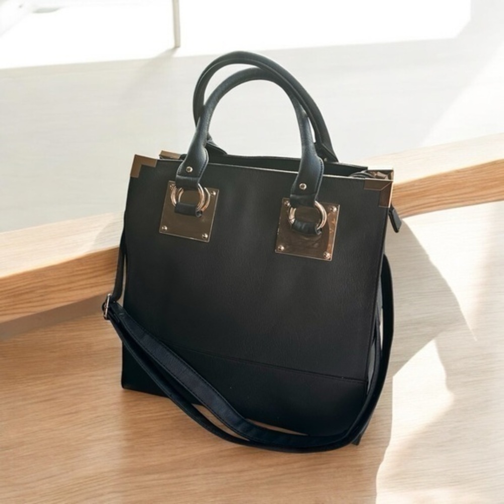Large Black Rivet Handbag - Black with Gold Tone Hardware